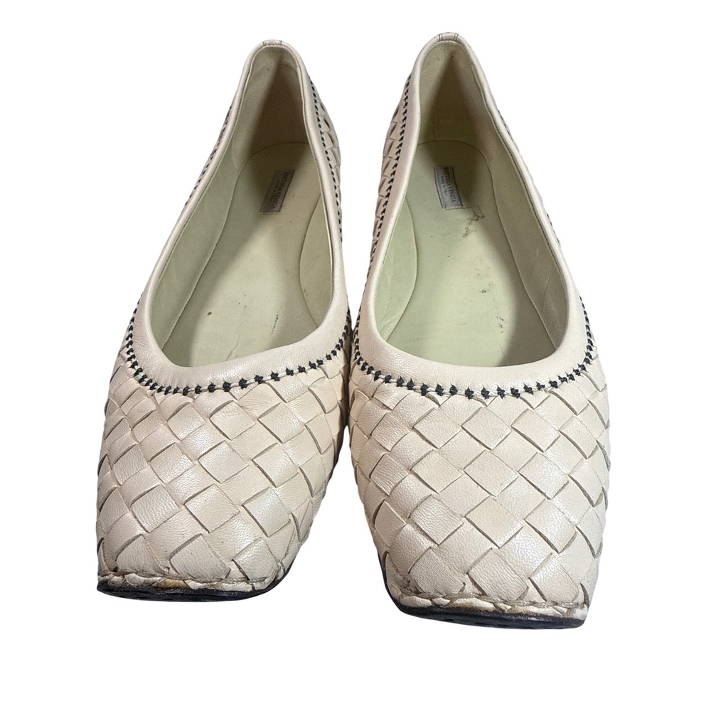 Bottega Veneta Cream Intrecciato Woven Leather Square Toe Ballet Flats 38